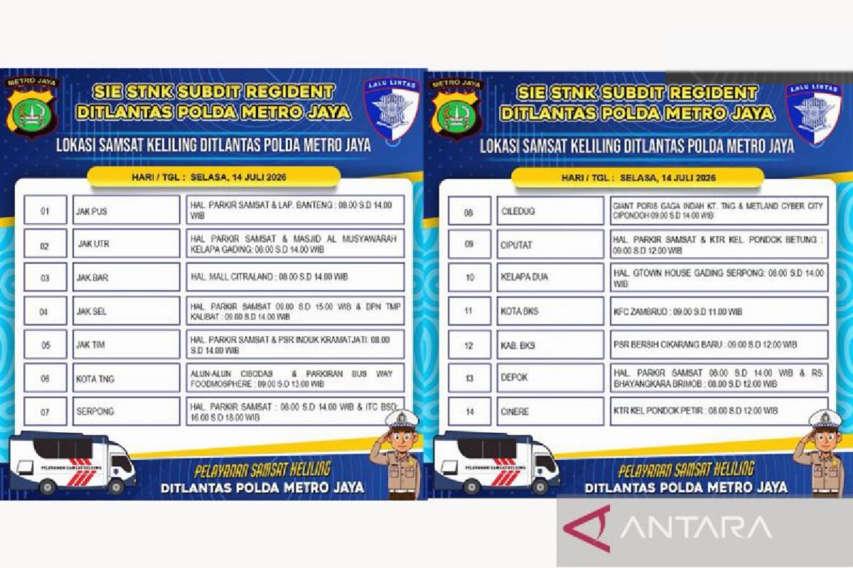 Samsat Keliling Tersedia di 14 Wilayah Jadetabek Selasa Ini